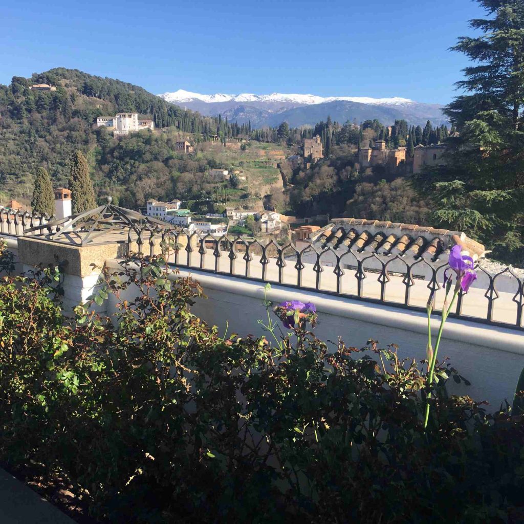 View of the Alhambra, Generalife and Sierra Nevada mountains
